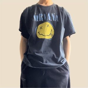 Vintage Y2K 00s Nirvana Logo Black XL Faded Band Tshirt